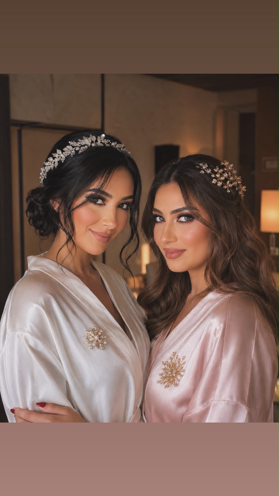 Mariée en robe princesse, maquillage rosé lumineux et voile perlé